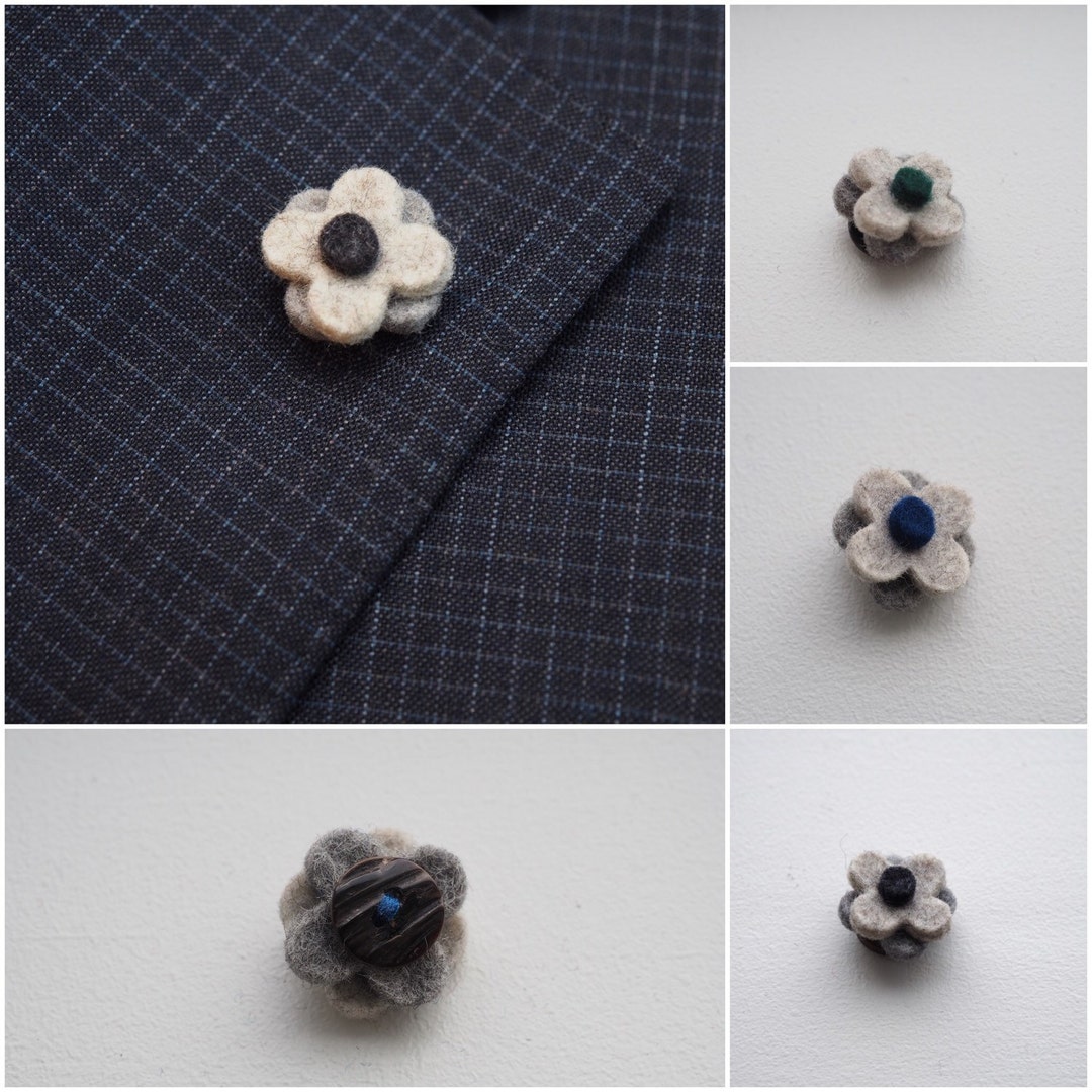 Handmade Felt Lapel Pin in Triple Layered Beige Wool/valentine's/mens