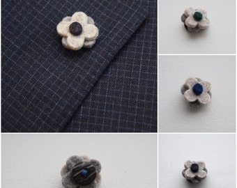 Handmade felt lapel pin in triple layered beige wool/Valentine's/mens flower lapel pin/wedding boutonniere/Mens Lapel Flower/Gifts for Men