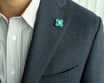 Aqua blue premium Virgin wool lapel pin//mens flower lapel pin//wedding boutonniere//Mens Lapel Flower//Men's Lapel Pins//Gifts for Men