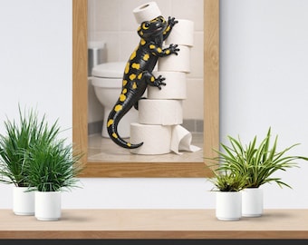 Funny Fire Salamander Bathroom Art Print | Playful Toilet Decor (Digital Download )