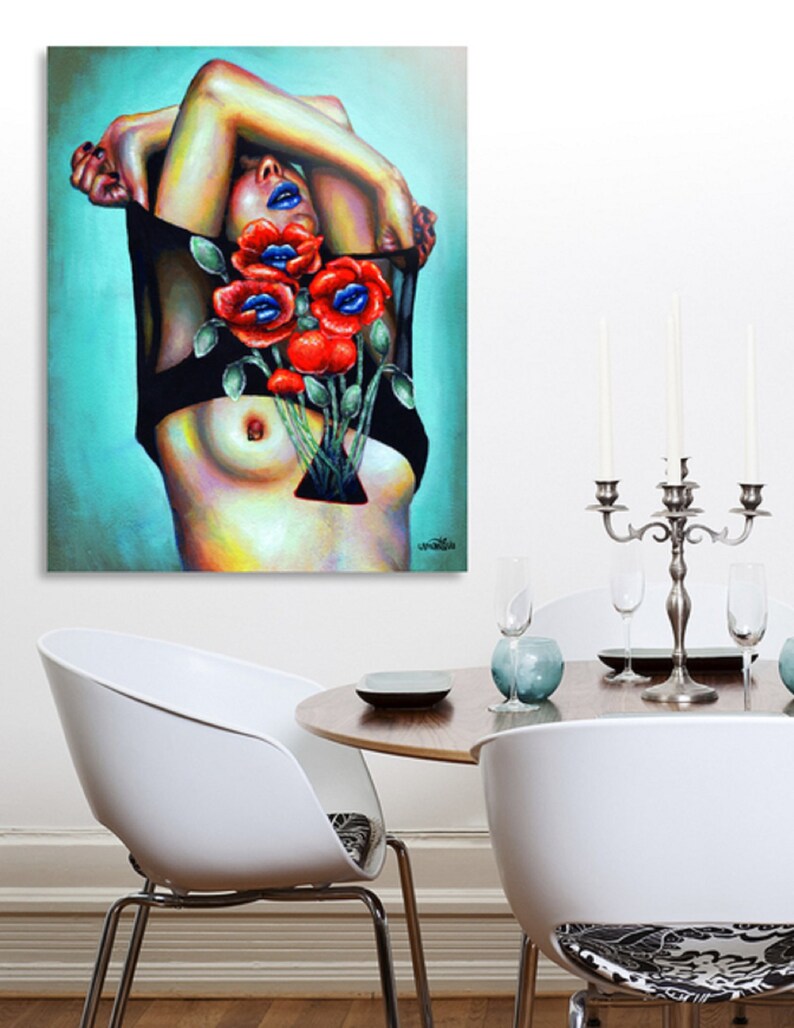 Erotic female portrait surrealism canvas print