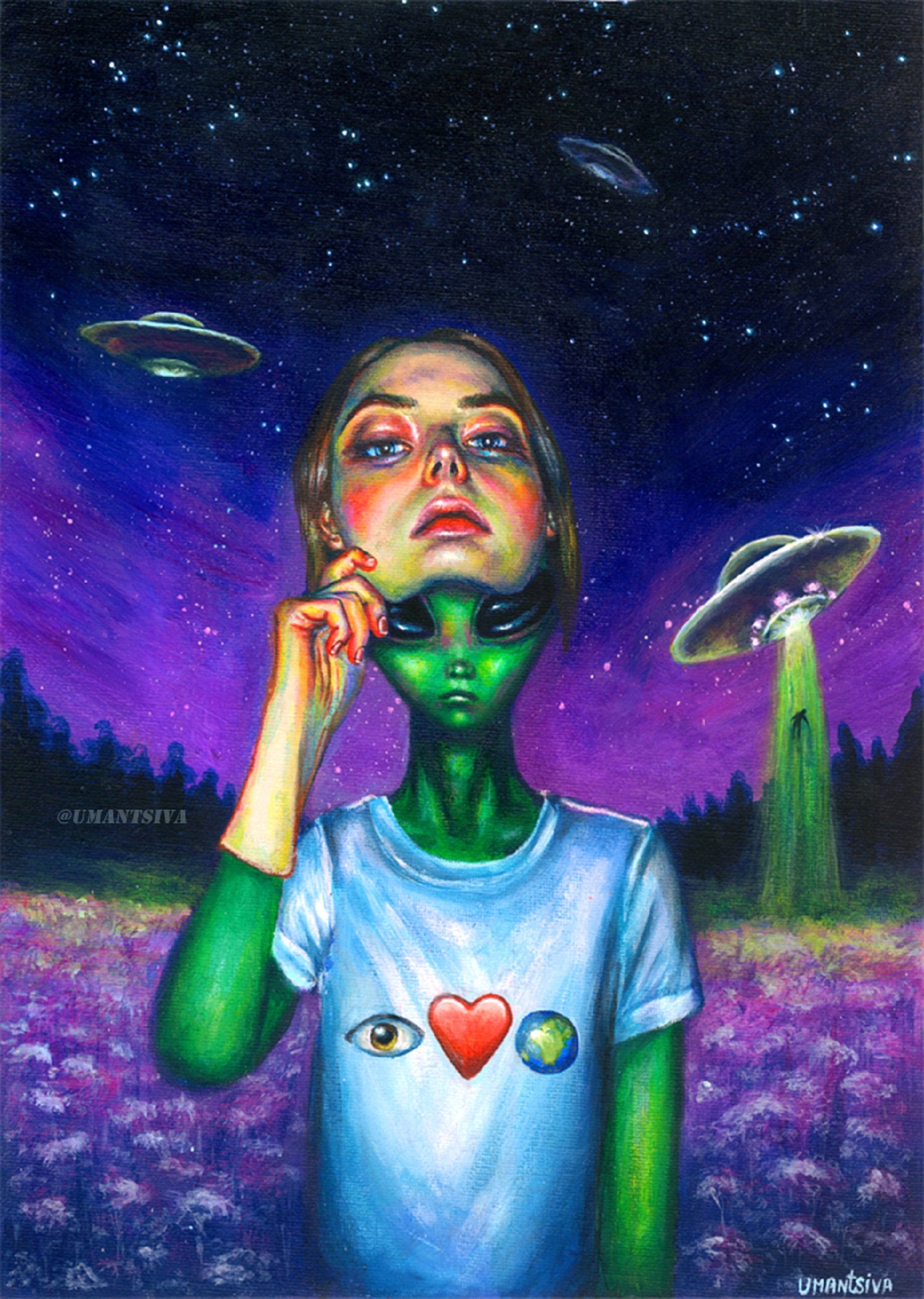 Psychedelic Canvas Print Alien Girl Unmasked Etsy