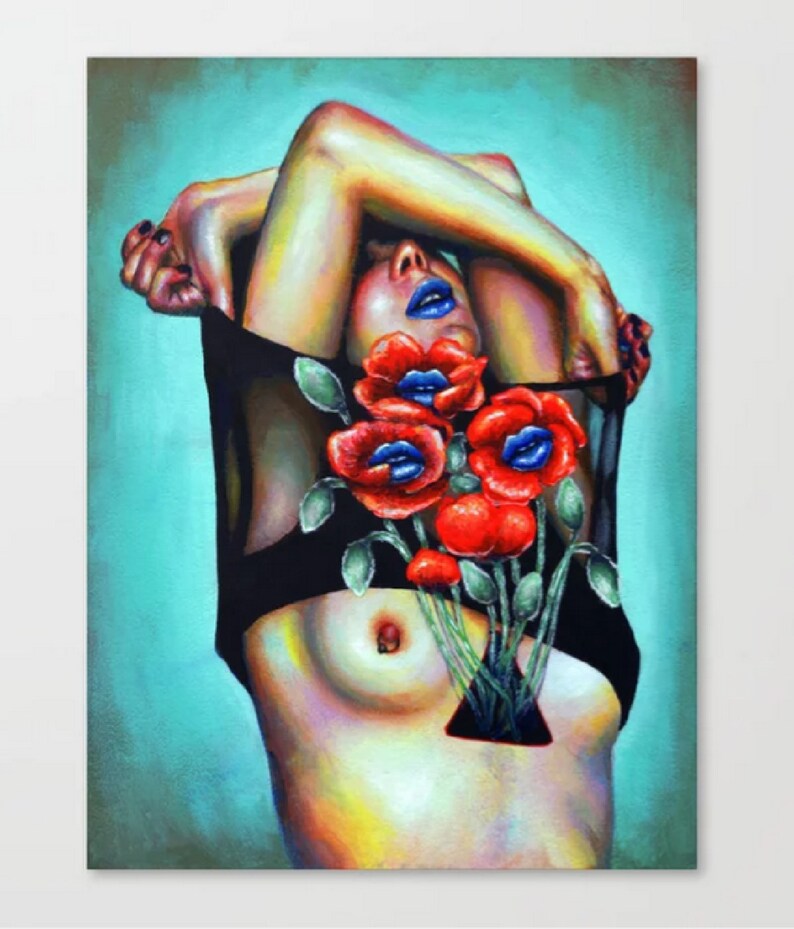 Erotic female portrait surrealism canvas print