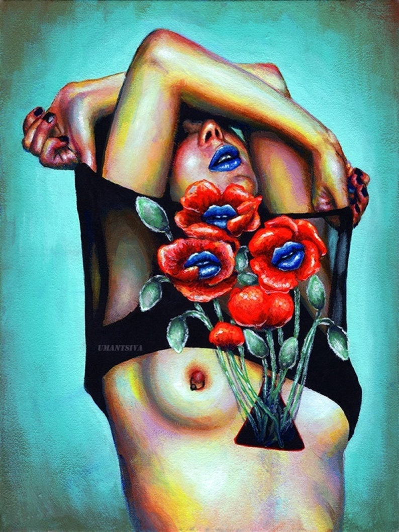 Erotic female portrait surrealism canvas print