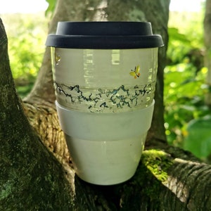 Butterfly Forest Natural Sleeve Handmade Ceramic Travel Mug Reusable Cup Irish Grounded Pottery