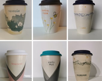 Pottery Travel Cups made to order - add custom text to any design or personalise