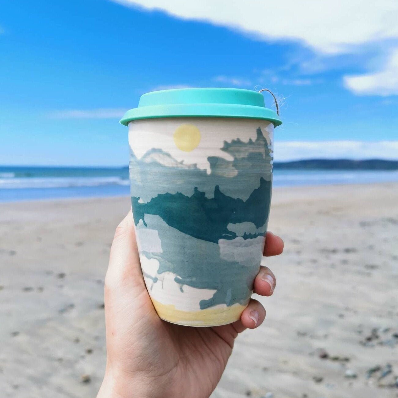 Sea Scape Handmade Ceramic Travel Mug, Reusable Cup Grounded Pottery Irish  Design Ocean Inspired 