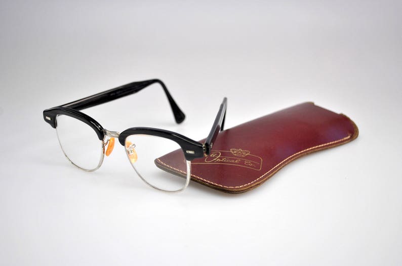 Vintage 1950 S Eye Glasses Black Frames Retro Round Shaped Style Uni Design 12 K Gold