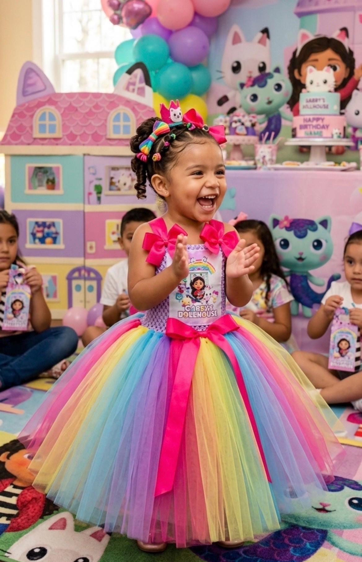 open lace back dress Gabby's Dollhouse Toddler Girls Dreamworks Cakey Cat Gabby Kitty Fairy Tulle Dress