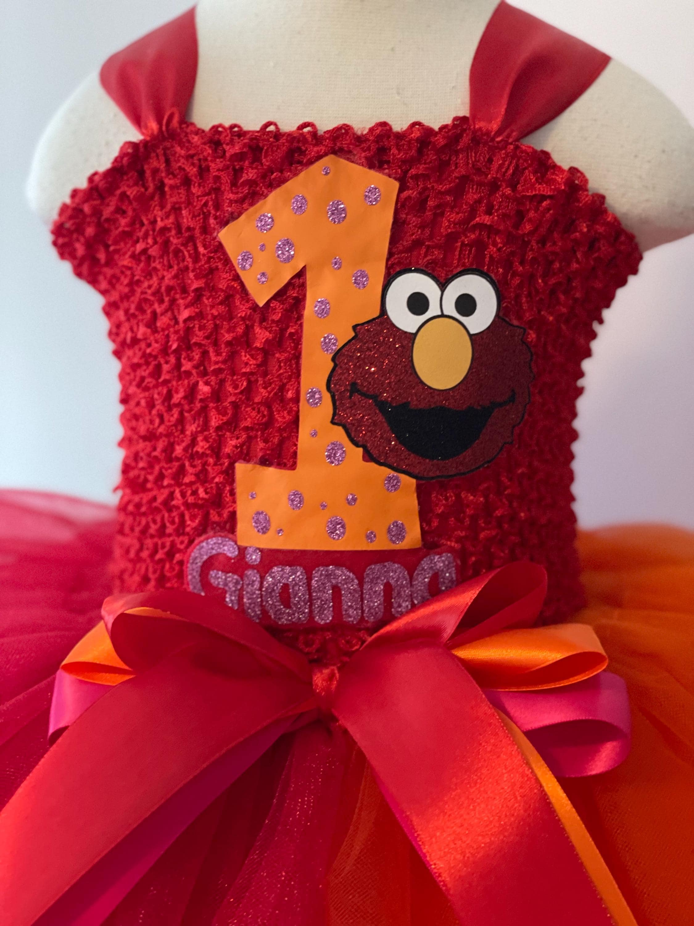 open lace back dress Elmo Personalized Birthday Dress