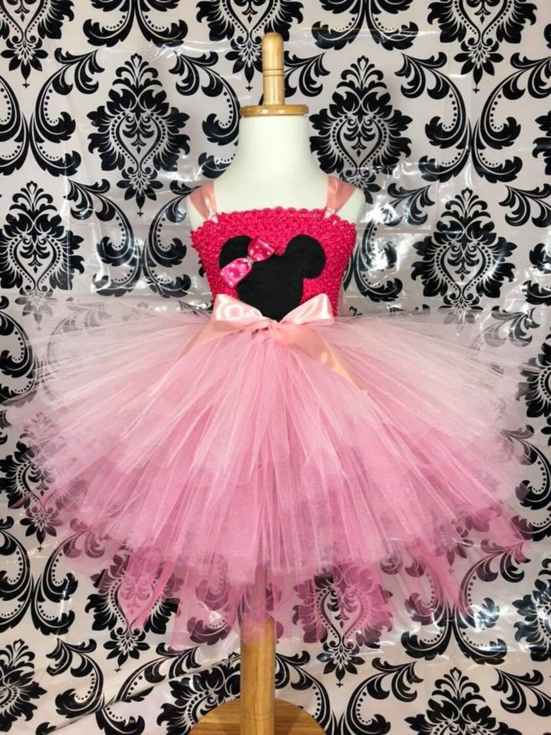 strapless open back dress MINNIE MOUSE dress in Pink with White Trimming  LoverDovers