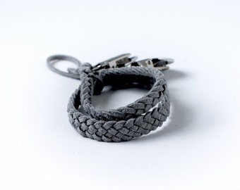 Braided Suede Leather Pacifier Clip | Dark Grey | Choose One