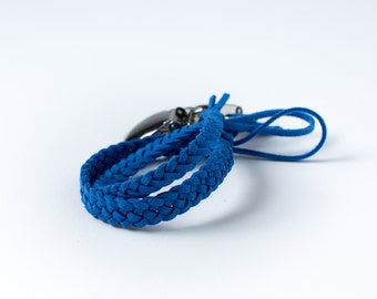 Braided Suede Leather Pacifier Clip | Cobalt Blue