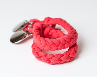 Cotton Braided Pacifier Clip | Coral