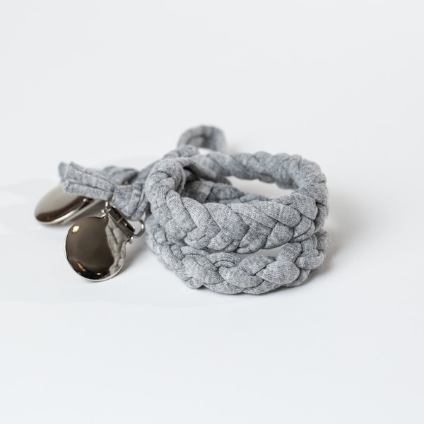 Cotton Braided Pacifier Clip | Heathered Grey