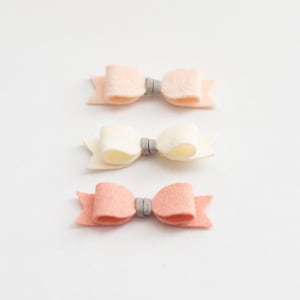 Small Felt Bows | 3 Pack | Pink | Cream | Ecru