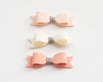 Small Felt Bows | 3 Pack | Pink | Cream | Ecru