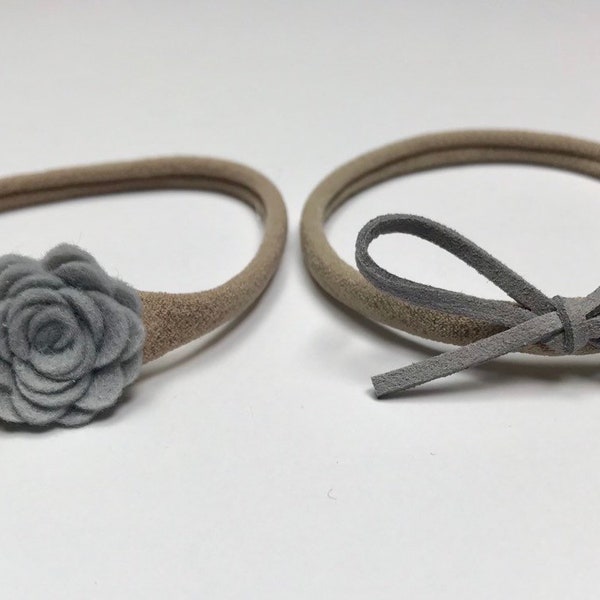 Suede Bow | Felt Flower | Grey | 2 Pack