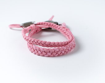 Braided Suede Leather Pacifier Clip | Baby Pink