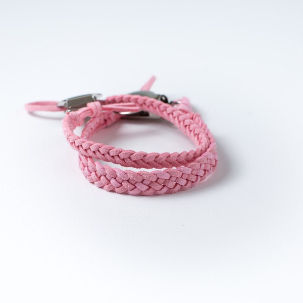 Braided Suede Leather Pacifier Clip | Baby Pink