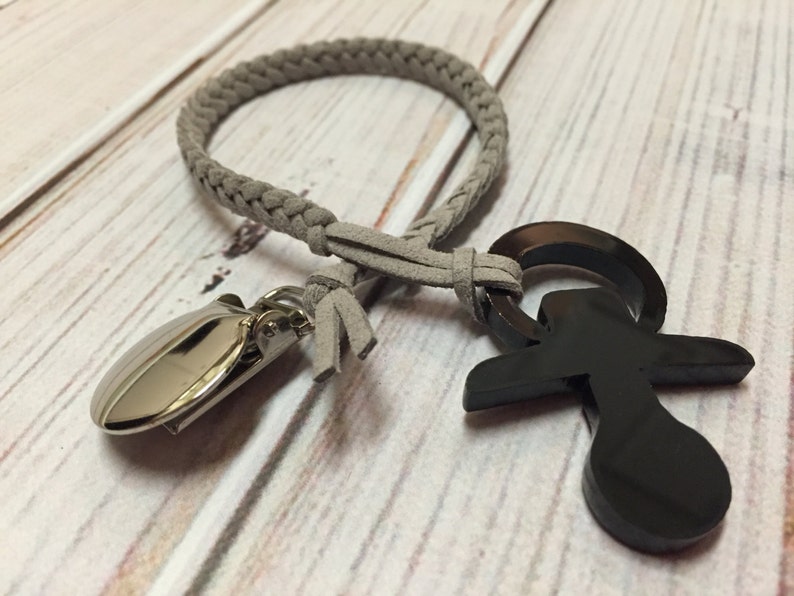 Braided Suede Leather Pacifier Clip Grey Etsy