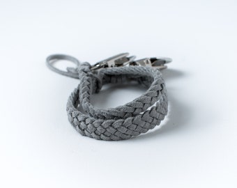 Braided Suede Leather Pacifier Clip | Grey