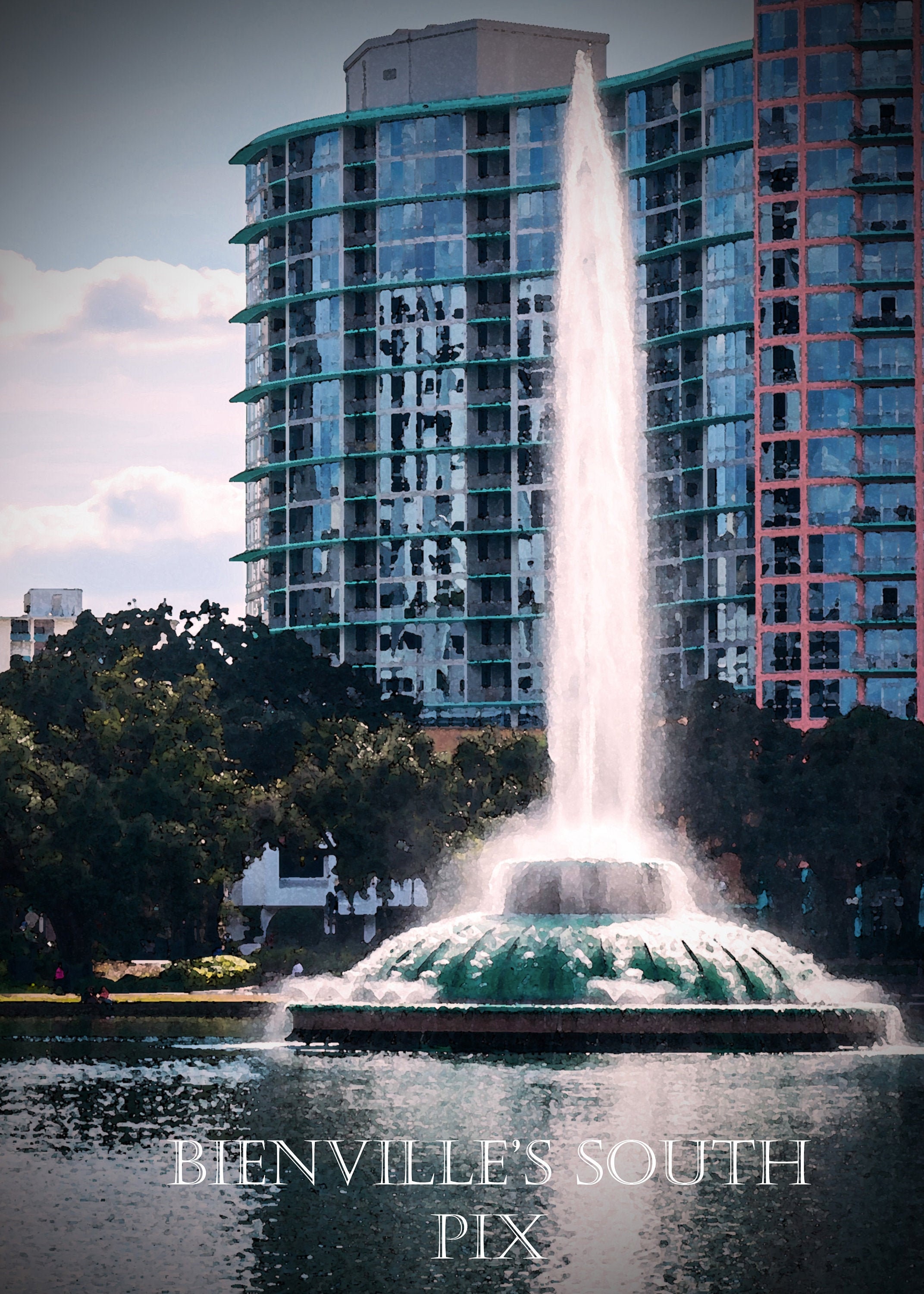 Orlando Florida Skyline & Fountain From Across Lake Eola~Continental  Postcard
