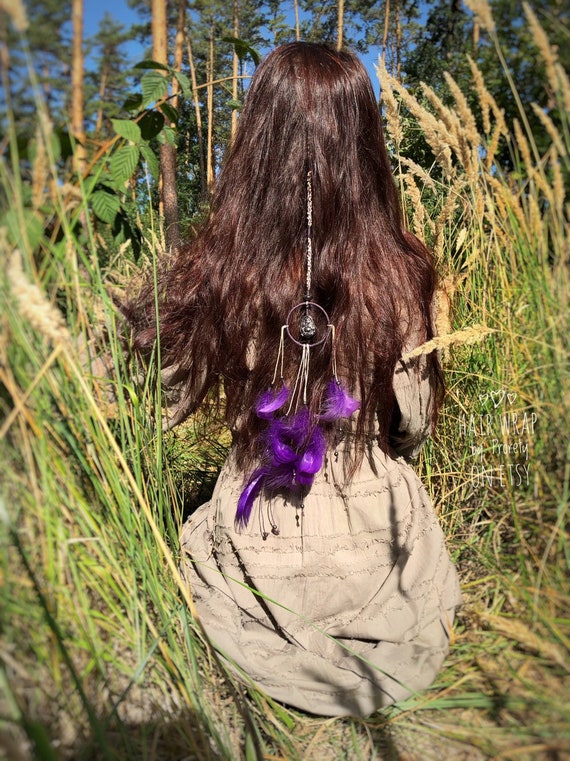 Hair Wrap Purple Hair Wrap Hair Feathers Clip In Hair Wrap Etsy