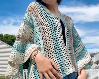 The Julia Shore // Airy Summer Poncho & Coastal Coverup - Effortless Resort Wear- Digital pattern