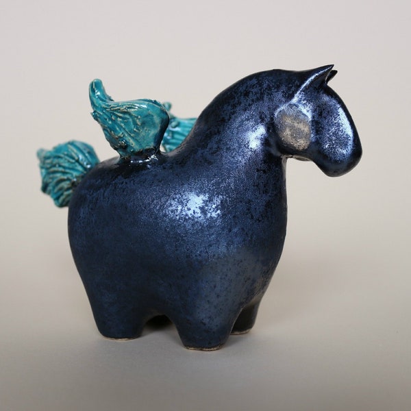 Silver Ceramic Horse, Pegasus, Winged Horse, Sculpture, Pottery Horse, Art Equine Decor, Equine Lover Gift, Animal Figure, Keramik Pferd