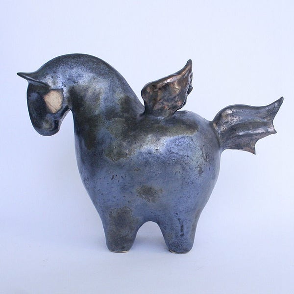 Silver Ceramic Horse. Art Ceramic. Handmade Ceramic Figure. Clay Horse. Animal Figure. Unique