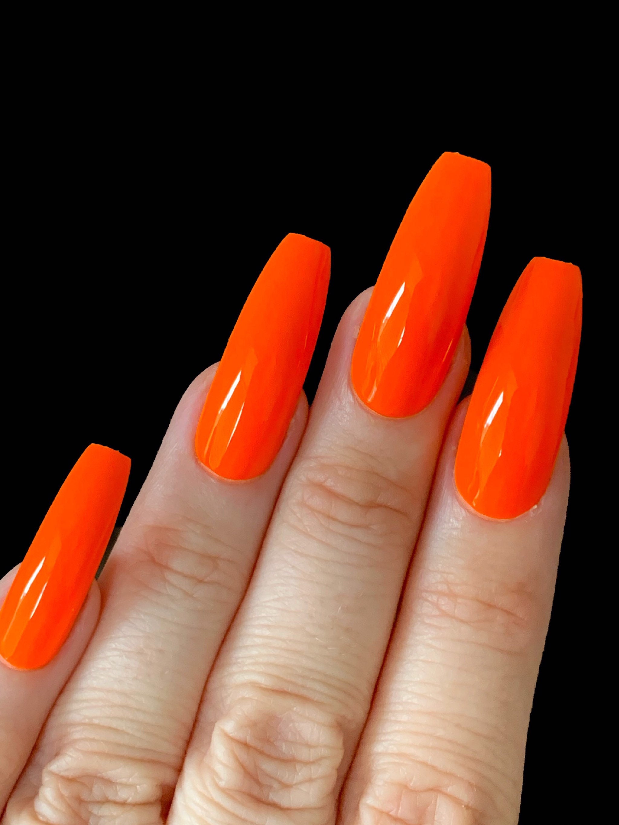 New Neon Orange Ballerina Coffin Long False Nails 24 Pcs Etsy Ireland