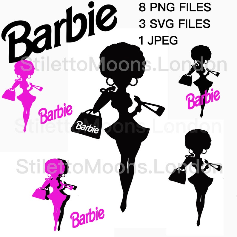 Black afro barbie doll silhouette cricut Svg Png clip art image 0.