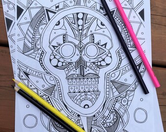 Skull, Halloween, Coloring Page, PDF Printable, Color In, Adult Colouring Page, Printable Coloring Page, DIY – Instant PDF Download Only