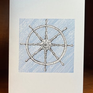 Boat’s Helm, Ship’s Wheel illustré 5 x 7 carte de voeux Valentine Card Valentine’s / Anniversary / Birthday / Thank you / Wedding