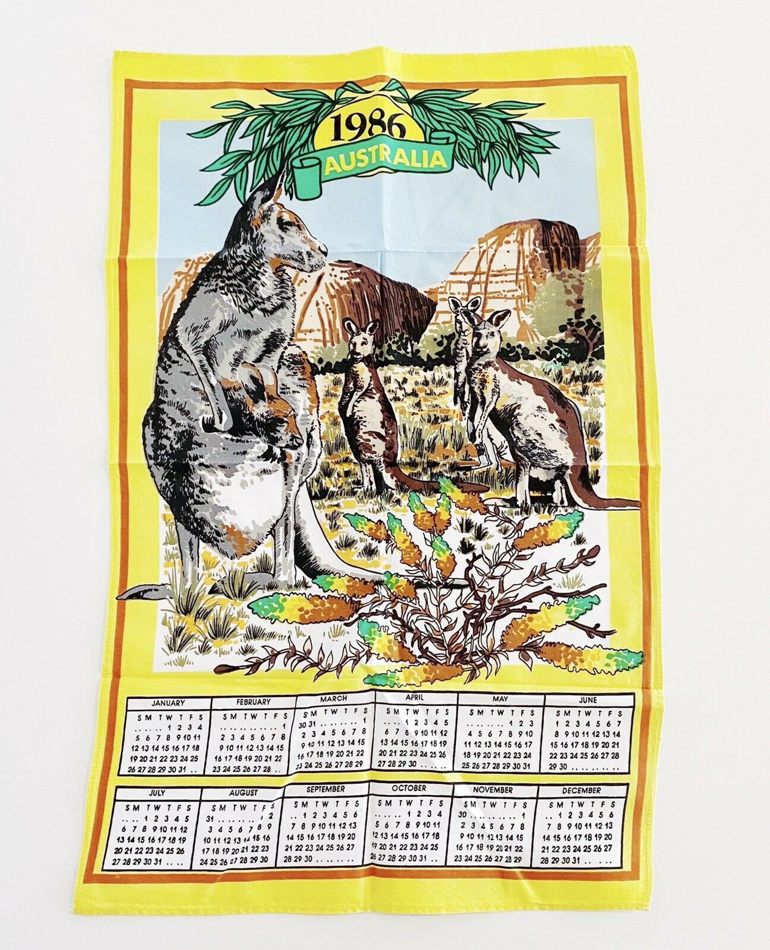 1986 Australia Kangaroos Calendar Vintage 80's Tea Towel Etsy