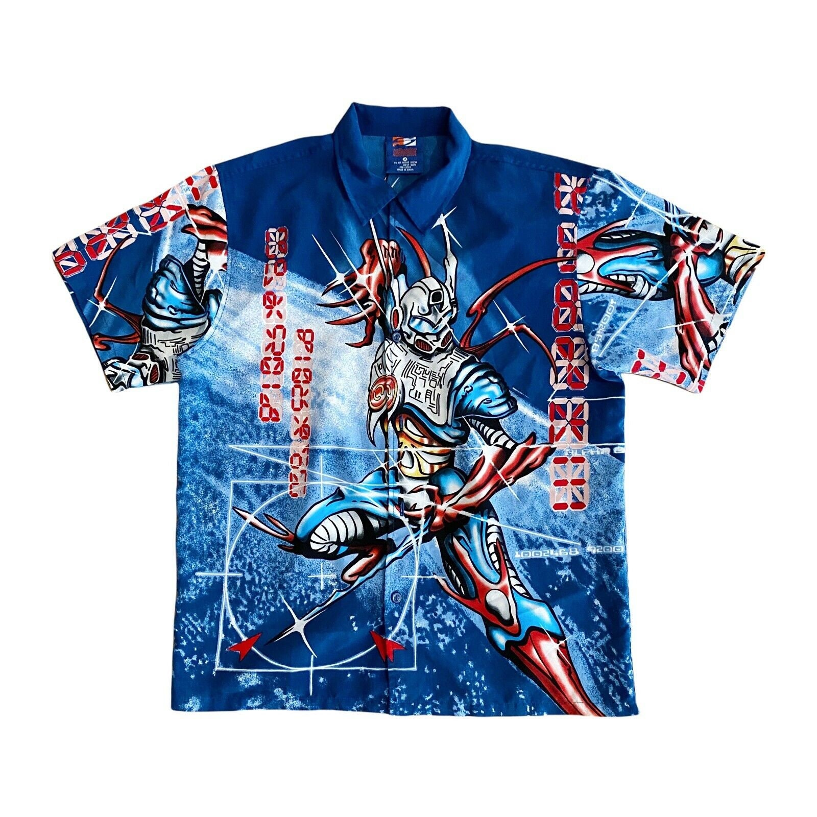 Vtg Y2K 2000 Kazuki Samurai Shodown Anime All Over Graphic Button Up Shirt  Men L | eBay