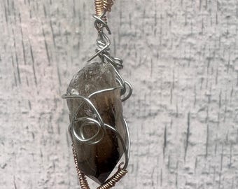 Smokey Quartz Sun Catcher, Beaded Wire Wrapped Ornament