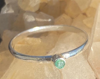 Sterling Silver Natural Green Faceted Emerald Ring