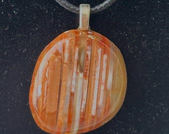 Orange & White Agate Pendant with Rope Necklace
