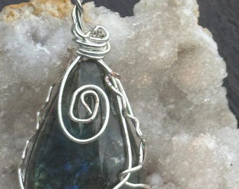 Labradorite Pendant Wrapped In Silver Wire