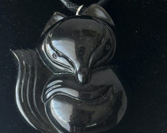 Onyx Fox Pendant With Rope Necklace