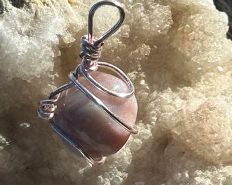 Rose Agate with a Silver Wire Pendant