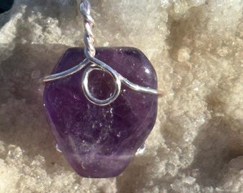 Purple Agate wrapped in Silver Wire