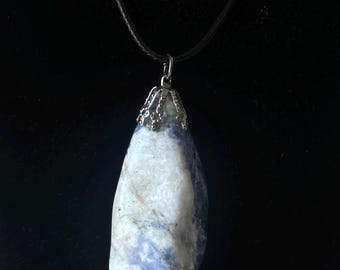 Sodalite Pendant with Adjustable Black Nylon Rope Necklace