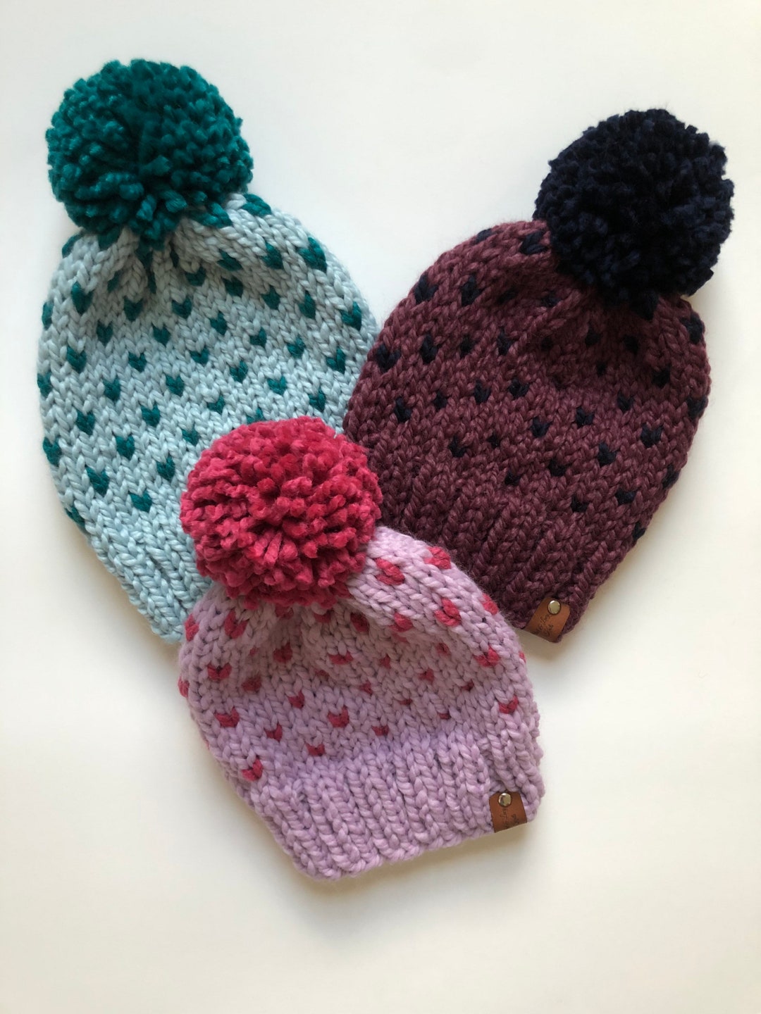 Knit Pom Pom Beanie: Wool Blend Fair Isle Winter Hat - Etsy display picture 1