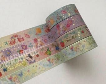 Disney princess Ariel, Rapunzel, Snow White, & Tinkerbell gold foil washi tape - 15mmx8m - 1 roll