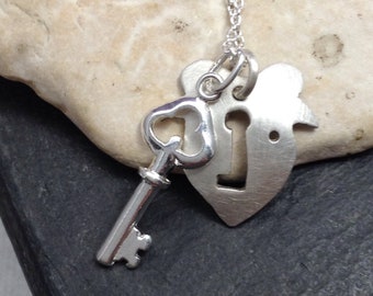 Sterling lock and key necklace, silver key jewelery, one of a kind necklace, key to my heart jewelry, gratitude necklace