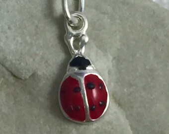 Tiny Ladybug necklace, Dainty enamelled ladybug pendant, sterling silver ladybug, Girls gift, bug jewelry,