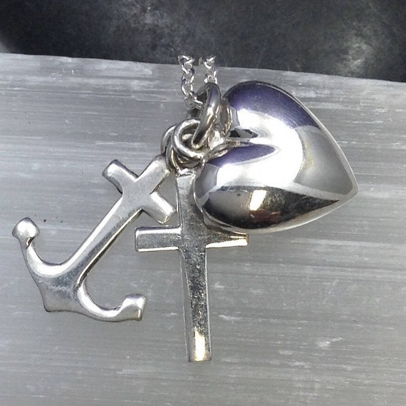 Faith Hope Charity Charm Sterling Silver .925 Anchor Cross Heart Small Pendant